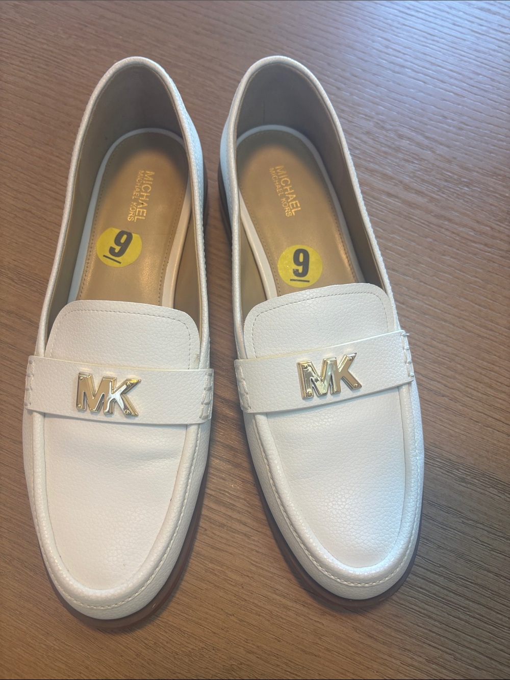 Michael Kors White Leather MK Logo Loafers